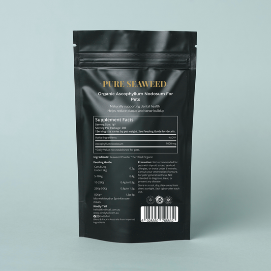 Ingredients and feeding guide of seaweed dental powder for dogs to support plaque and tartar reduction