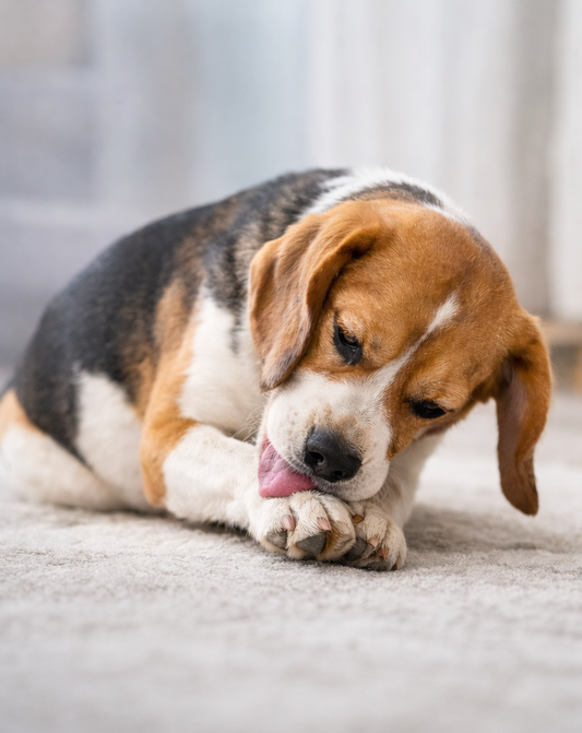 a Dog Licking Paws