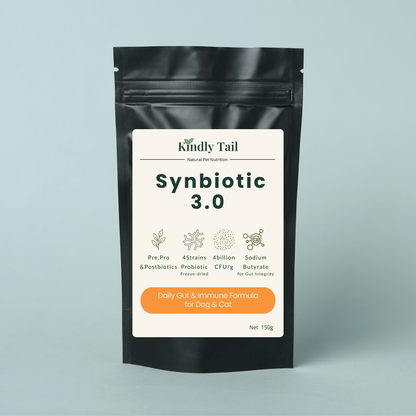 Kindly Tail Synbiotic 3.0 package on a light gray background