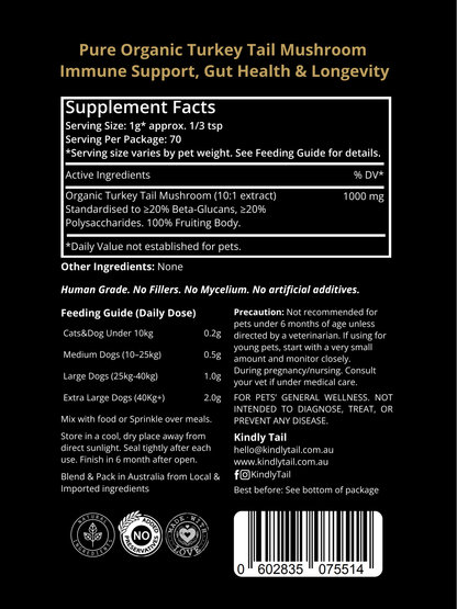 Pure Turkey Tail Mushroom Powder for Dog & Cat