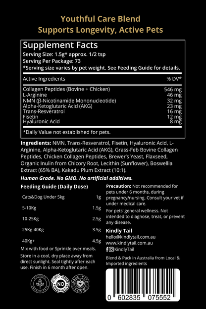 Youthful Care Blend For Dog and Cat with NMN, Resveratrol, Fisetin& More
