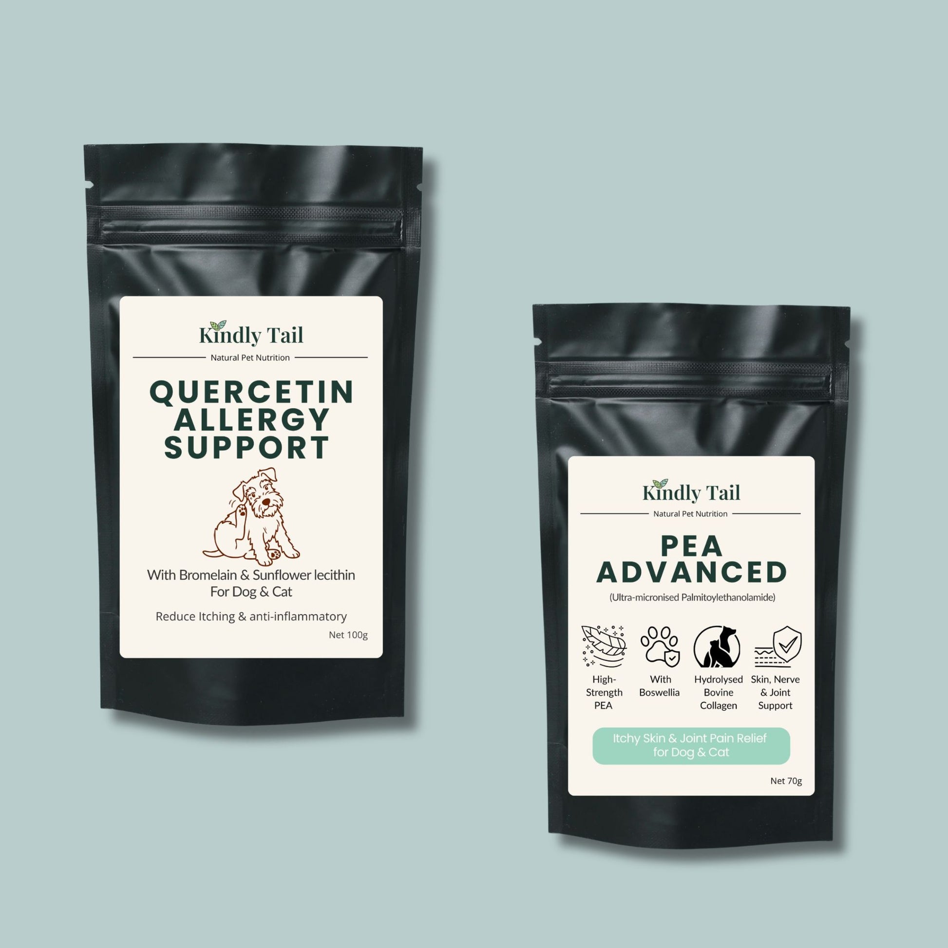 Kindly Tail Quercetin Allergy Support and PEA Advanced dog allergy and itch support bundle