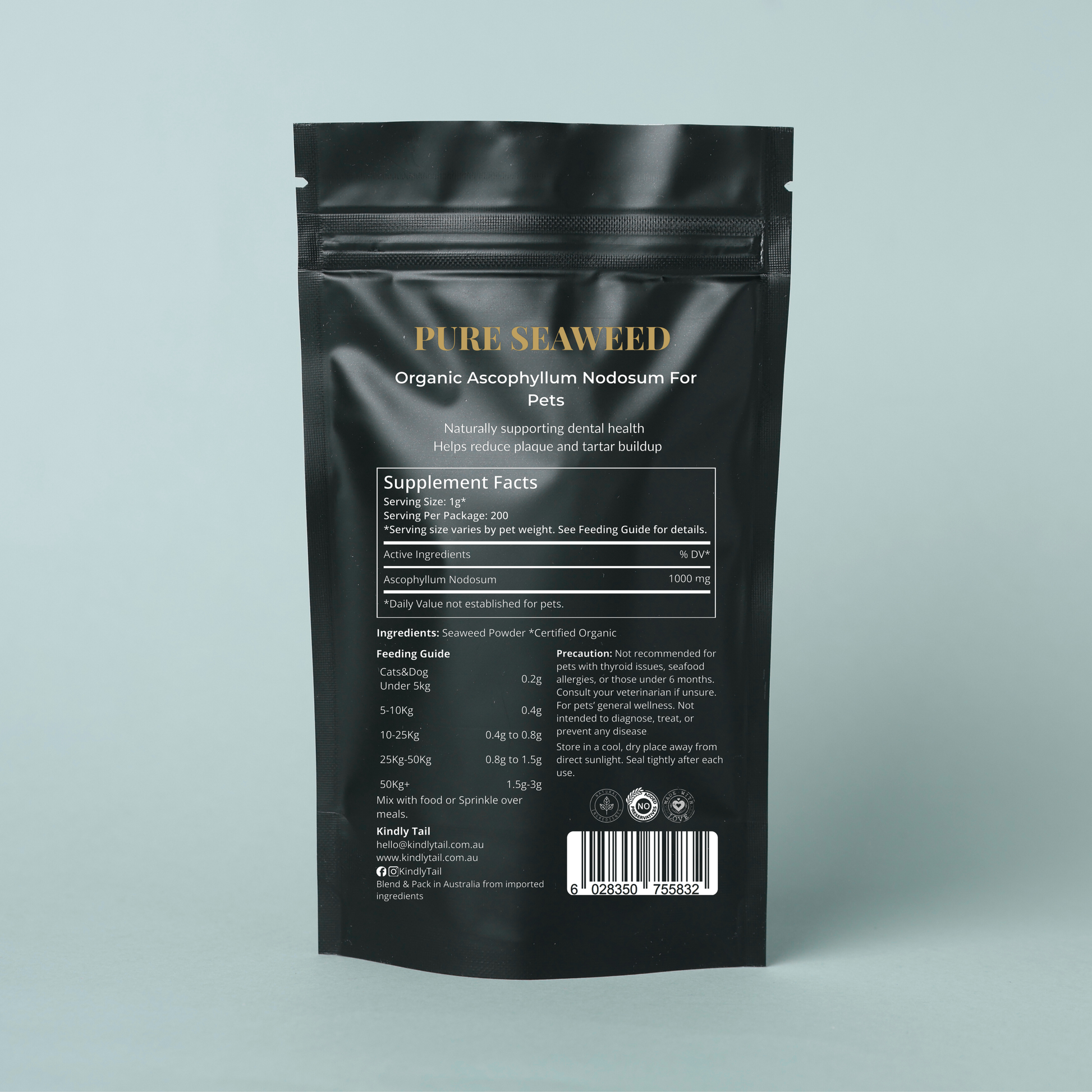 Ingredients and feeding guide of seaweed dental powder for dogs to support plaque and tartar reduction
